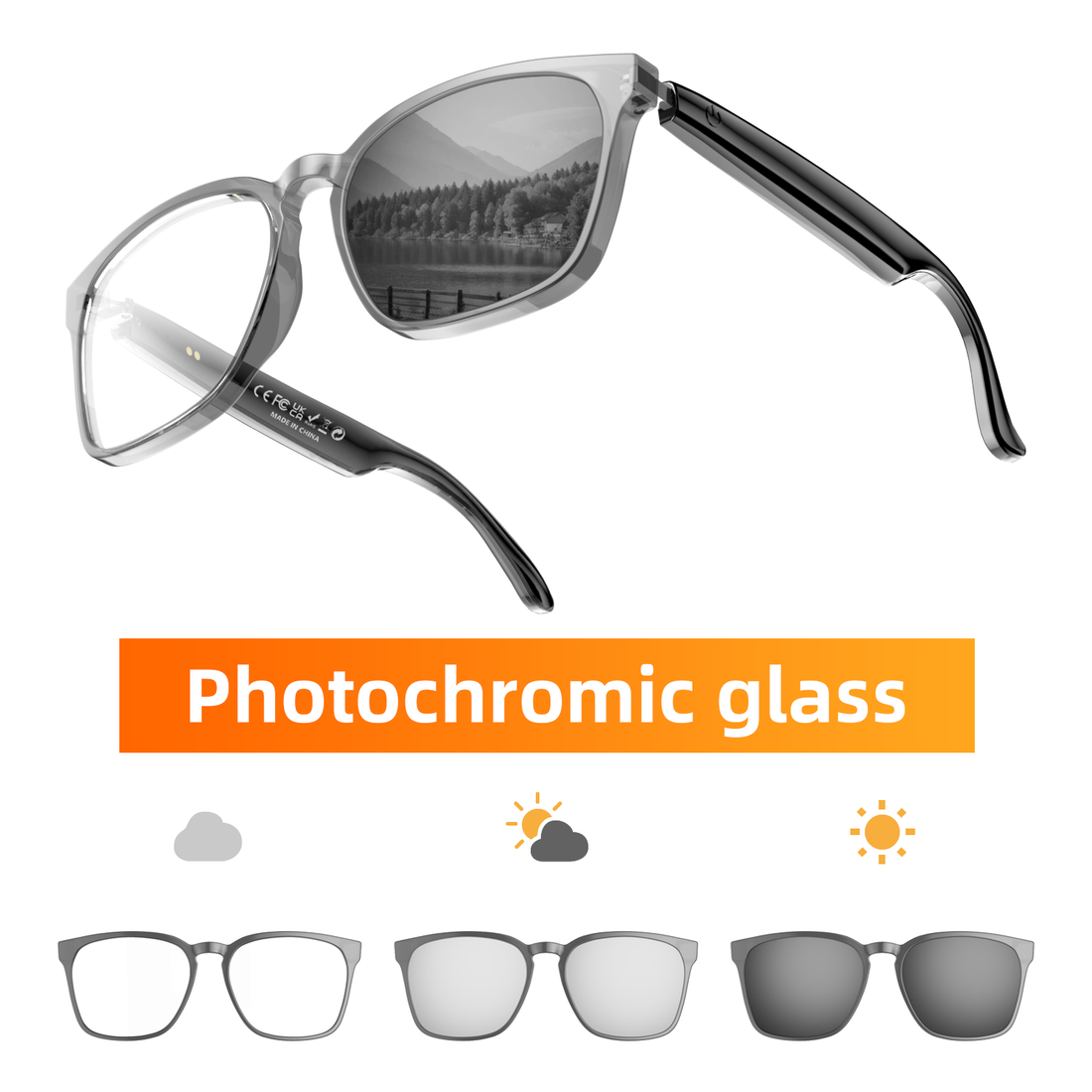 Ai Translation Smart Glasses with Bluetooth for Men Women with 140 Language Color-Change Lens Clear Headphone with Speaker Sunglasses-0